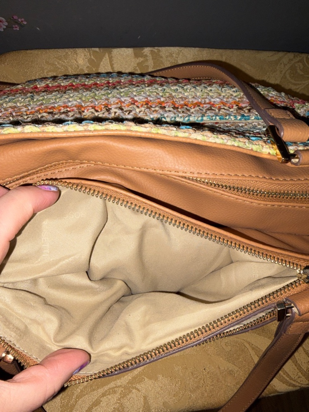 Rosetti Multicolor Crochet Tote with Tan Trim - Picture 9 of 12